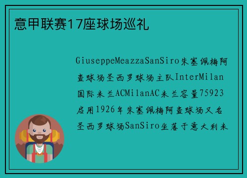 意甲联赛17座球场巡礼